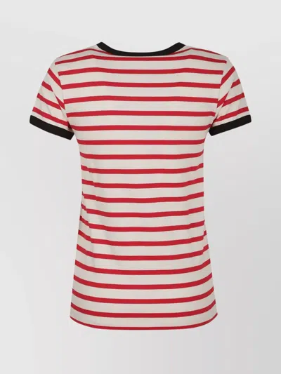 Valentino Striped Crew Neck T-shirt With Contrast Trim In Neutral