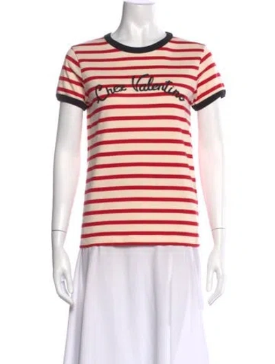 Pre-owned Valentino Striped Crew Neck T-shirt In Red