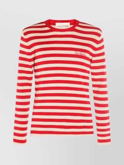 Valentino Striped Crewneck Sweater Ribbed Finish In Multi
