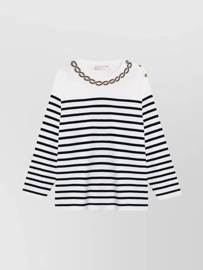 VALENTINO STRIPED JERSEY WITH EMBROIDERY AND CHAIN