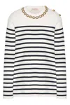 Valentino Embellished Striped Ribbed Cotton Sweater In Multicolor