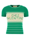 Valentino Cotton Sweater With Crew Neck And Stripes In Green