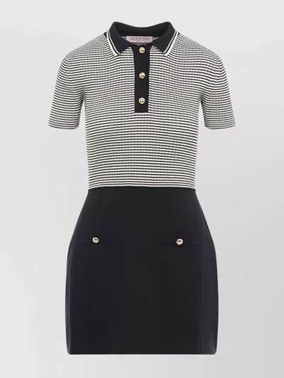 VALENTINO STRIPED KNIT MINI DRESS WITH POLO COLLAR