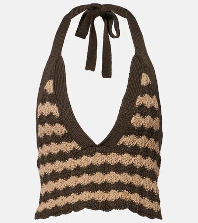 Valentino Striped Knitted Cotton Crop Top In Brown