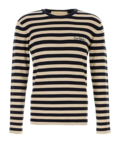 Valentino Striped Wool Crew Neck Long Sleeve Top In Brown