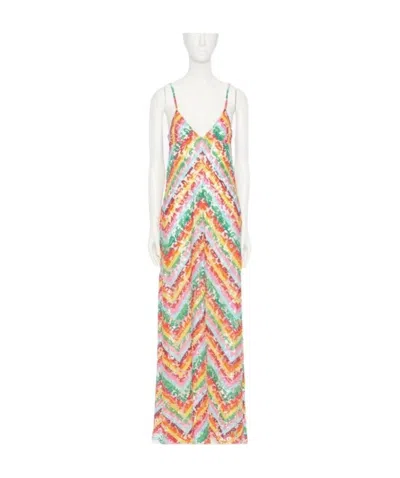 Valentino Striped Lace Sleeveless Dress In Multi