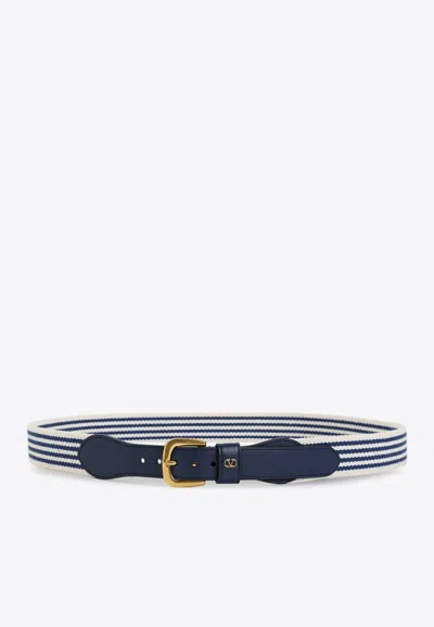 Valentino Garavani Striped Leather Belt In Blue