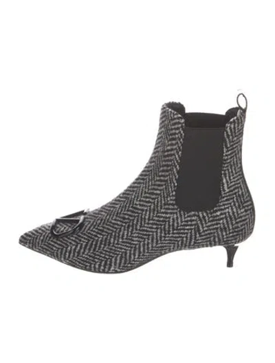Pre-owned Valentino Garavani Striped Leather Trim Embellishment Chelsea Boots In Black