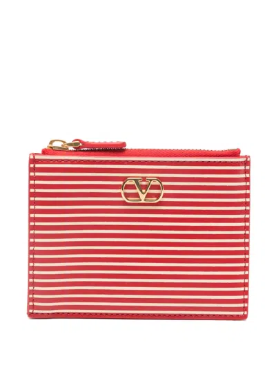 Valentino Garavani Striped Logo-detail Card Holder In Red
