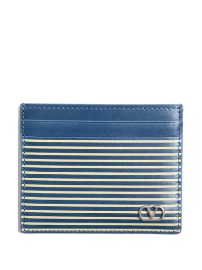 Valentino Garavani Striped Logo Signature Card Holder In Blue