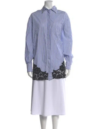 Pre-owned Valentino Striped Long Sleeve Blouse In Blue