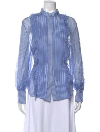 Pre-owned Valentino Striped Long Sleeve Blouse In Blue