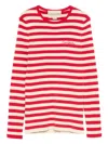 Valentino Embroidered Striped Ribbed-knit Cotton Sweater In Red
