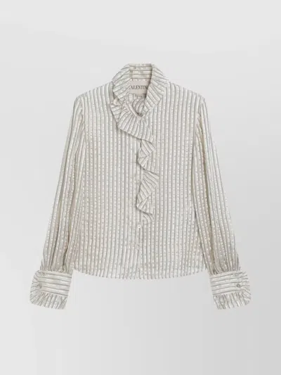 Valentino Garavani Light Beige Silk-blend Shirt With Ruffles In Gray