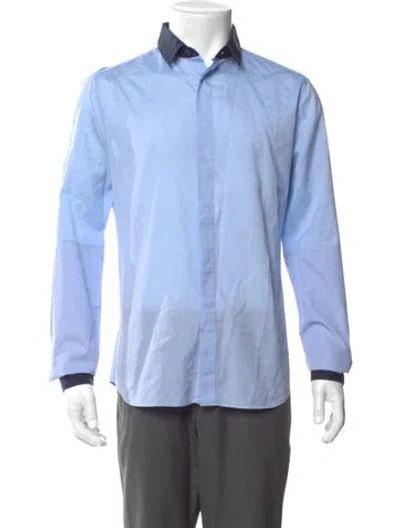 Pre-owned Valentino Striped Long Sleeve Tuxedo Shirt In Blue