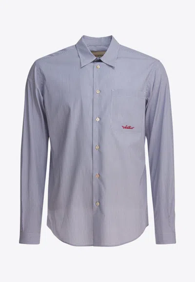 Valentino Striped Long-sleeved Shirt In Blue