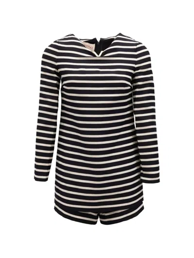 Valentino Striped Long-sleeve Romper In Black