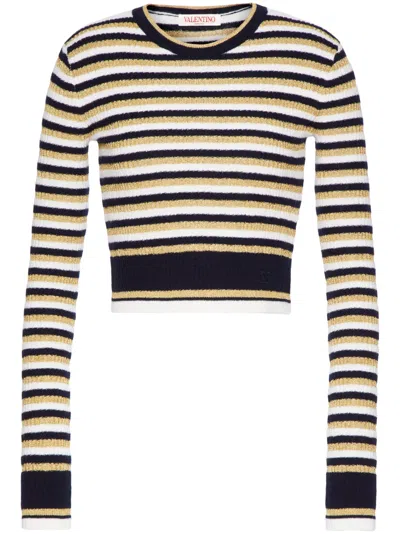 Valentino Wool And Lurex Sweater With Striped Motif In Neutrals