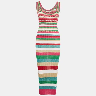 Pre-owned Valentino Striped Lurex Rib Knit Midi Dress S In Multicolor