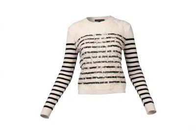 Valentino Striped Metallic Lace Sweater In White