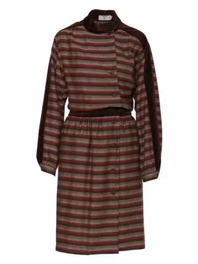 Pre-owned Valentino Striped Midi Dress In Brown
