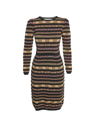 Pre-owned Valentino Striped Midi Dress In Black