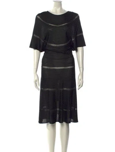 Pre-owned Valentino Striped Midi Length Dress In Black