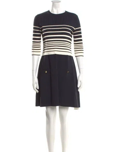 Pre-owned Valentino Striped Mini Dress In Blue