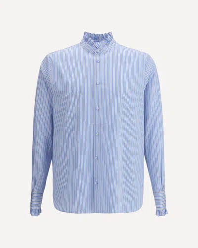 Valentino Striped Plastron And Ruffle Shirt In Blue