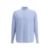 Valentino Garavani Cotton Striped Shirt With Button-down Collar In Blue