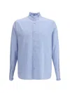 Valentino Garavani Cotton Striped Shirt With Button-down Collar In Blue