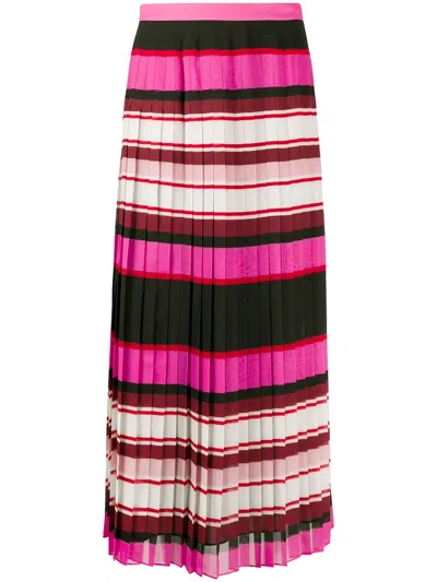 Valentino Pleated Striped Silk-georgette Midi Skirt In Rose