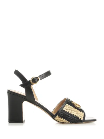 Valentino Garavani Striped Raffia And Leather Sandals Black
