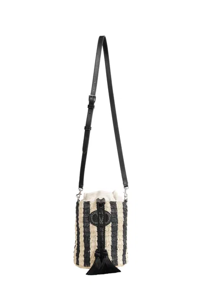 Valentino Garavani Striped Raffia Bucket Bag In Multi