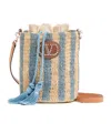 Valentino Garavani Small Bucket Bag In Raffia With Beige And Light Blue Stripes In Multi