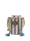 Valentino Garavani Small Bucket Bag In Raffia With Beige And Light Blue Stripes In Multi