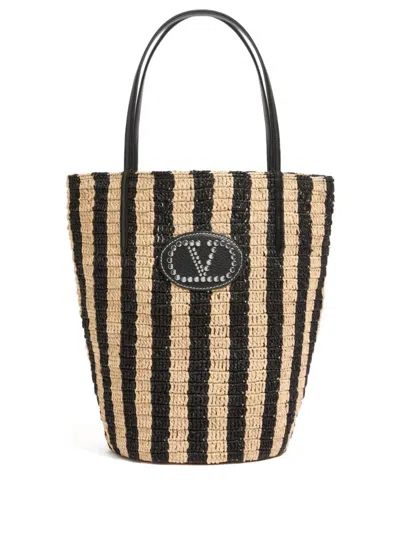 Valentino Garavani Valentino Striped Raffia Shopping Bag In Purple
