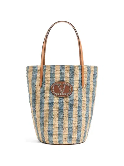 Valentino Garavani Valentino Striped Raffia Shopping Bag In Multi