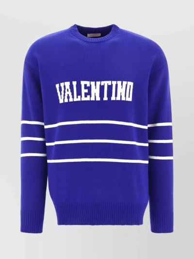 Valentino Logo Intarsia Long-sleeved Jumper In Blue