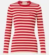 Valentino Embroidered Striped Ribbed-knit Cotton Sweater In Red