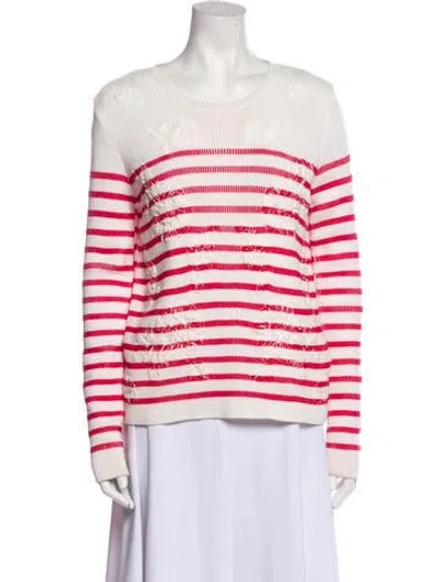 Pre-owned Valentino Striped Scoop Neck Sweater In White
