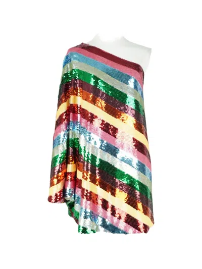 Pre-owned Valentino Striped-sequined Mini Dress In Red