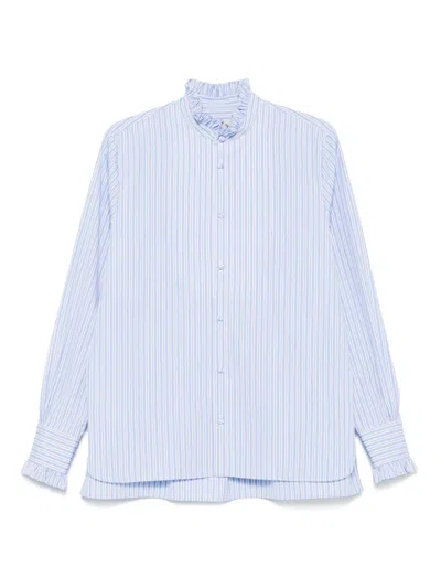 Valentino Striped Plastron And Ruffle Shirt In Multi