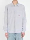 Valentino Striped Shirt With Embroidered Logo In Blue