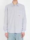 Valentino Striped Shirt With Embroidered Logo In Blue