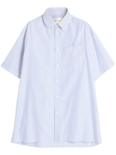 Valentino Striped Cotton Shirt Chest Pocket In Blue