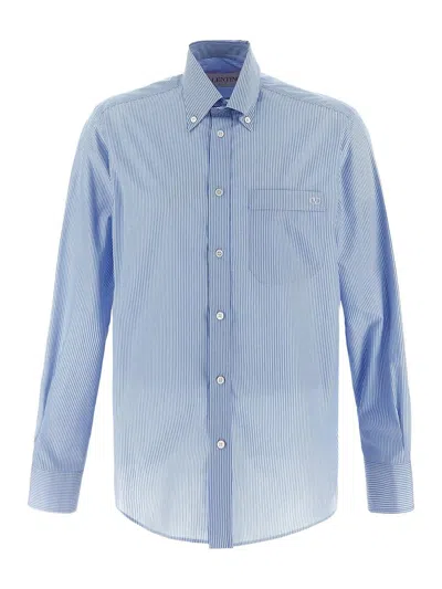 Valentino Slim-fit Striped Cotton Shirt In Blue