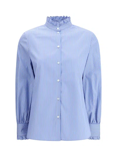 Valentino Light Blue Striped Shirt In Cotton