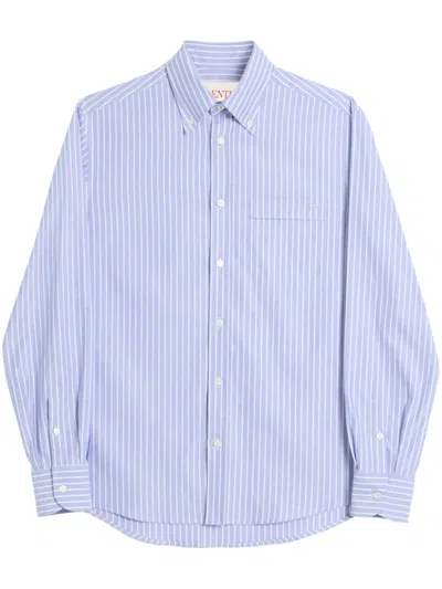 Valentino Vlogo Striped Long-sleeved Shirt In Blue