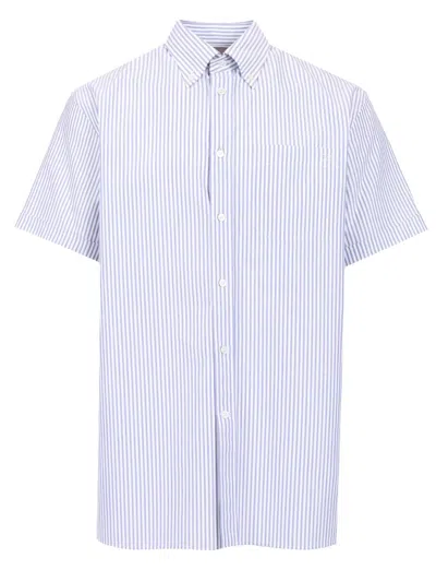 Valentino Striped Cotton Shirt Chest Pocket In Blue